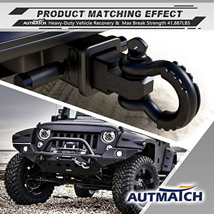 AUTMATCH 3/4" D Ring Shackles (2-Pack) - 41,887 lbs Break Strength | Clevis Shackle with 7/8" Pin & Isolator Washer Kit for Tow Strap, Winch, Towing & Off-Road Vehicle Recovery, Frosted Black - color: Frosted Black