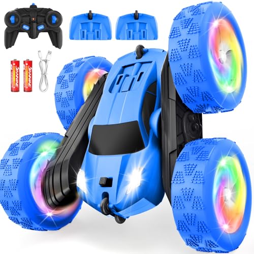 Remote Control Car, Outdoor Toys RC Cars for Kids Ages 6-12, 4WD Double Sided Stunt Vehicle with Upgraded USB-C Modular Batteries, 5 6 7 8 9 10+ Year Old Boy Birthday Blue - color: Blue