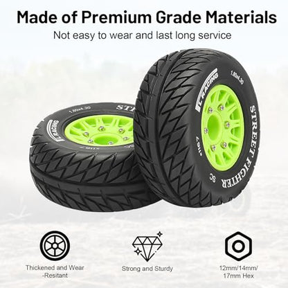 12mm/14mm/17mm Hex RC Wheels and Tires RC Truck Tires 1/10 Scale Tyres Hex Detachable Replacement for Arrma Senton Slash Axial Redcat Rc4wd Fury (Green C) - color: Green