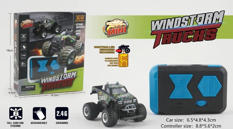 Mini RC Truck Off-Road 1:64 Scale Upgraded 2.4G 5-Channel 7CM RC Radio Wireless Remote Control Car Coke Can Micro Racing Pocket Portable Truck for Multi-Users (Black-Truck) - color: Black-truck