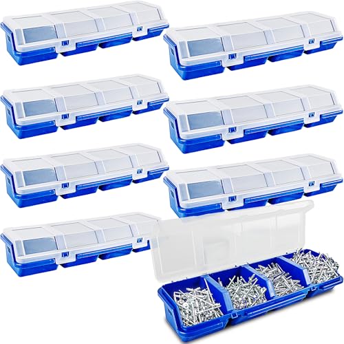 8 Pcs Screw Organizer Box Screw Parts Box with 4 Compartments Translucent Lid Tool Bins Plastic Parts Organizer for Hardware Garage Workbench Craft Organizing Storage