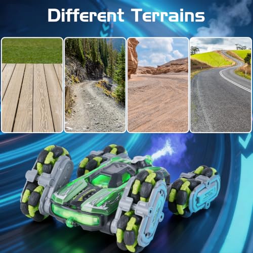 8WD Remote Control Car Toys for Kids, Gesture Sensing RC Stunt Truck | Birthday Gifts, Great for Boys Age 6-12, Cool Toys with Lights Music Spray, Transformable & Durable - color: Green