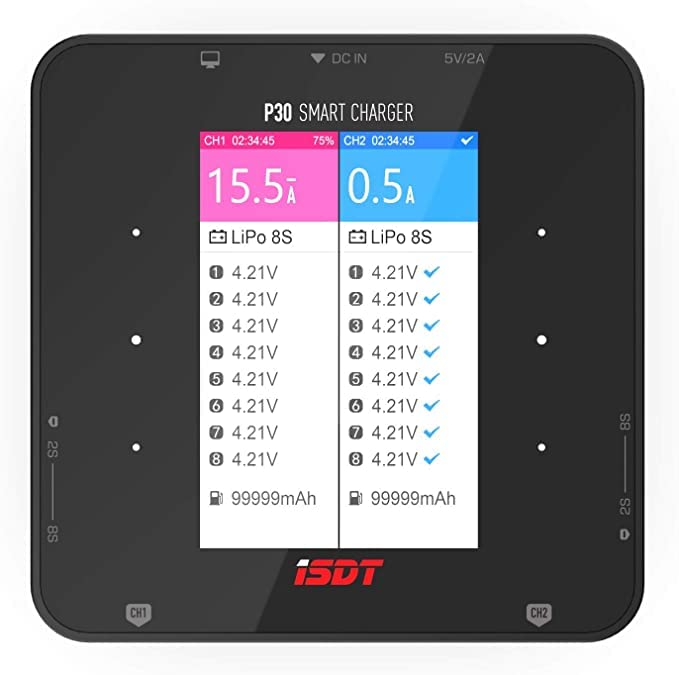 ISDT P30 1000WX2 30AX2 Power Dual Channel Snychronous Bluetooth BattGo Lipo Battery Balance Charger Discharger for 1-8S Li-ion Life NiCd NiMH LiHV PB Smart Battery