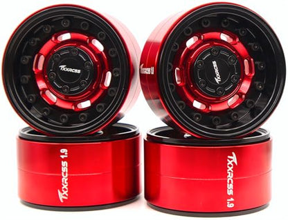 RC 1.9 Beadlock Wheels Adjustable 2 Offsets Rims Hub Aluminum Upgrades for 1/10 RC Crawler Axial SCX10 RR10 Wraith TRX4 TRX-6 XN (Red & Black) XN1909 - color: Red & Black