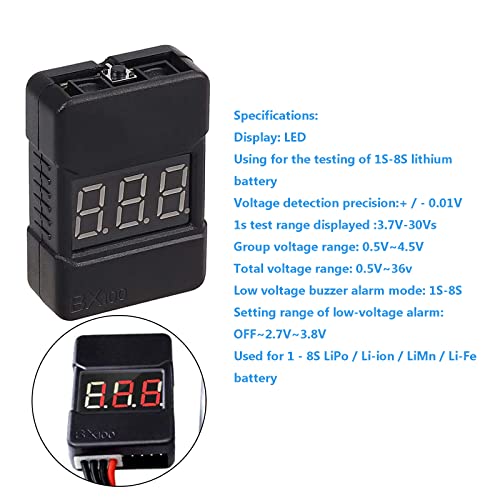 3 Pack BX100 RC 1-8S Low Voltage Buzzer,Sound Alarm Warning Checker,Lipo Battery Tester with LED Indicator for Lipo/Li-ion/LiMn