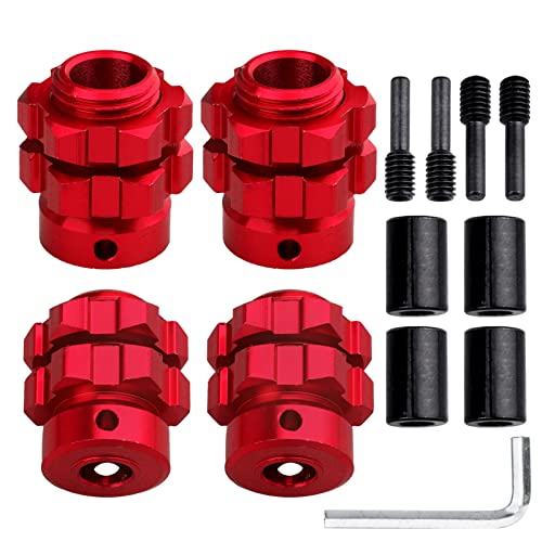 Aluminum 17mm Hex Wheel Hub Adapters for 1/10 Traxxas Summit Losi Baja Rey (Set of 4) (Red) - color: Red