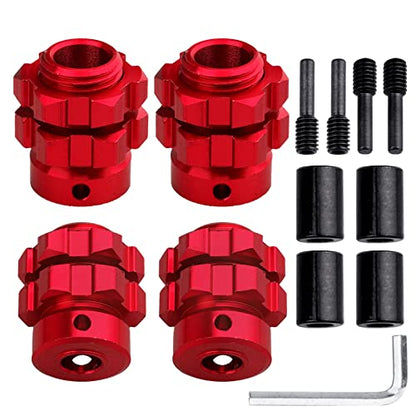 Aluminum 17mm Hex Wheel Hub Adapters for 1/10 Traxxas Summit Losi Baja Rey (Set of 4) (Red) - color: Red