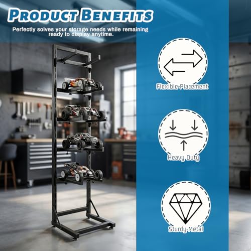 RC Car Stand, Adjustable RC Car Storage Rack, Remote-Controlled Model Cars, Mini Off-Road Vehicles, Large Trucks, Compatible with 1/6, 1/8, 1/12，1/18, and 1/24 Scale RC Model Cars.