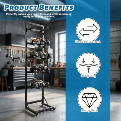 RC Car Stand, Adjustable RC Car Storage Rack, Remote-Controlled Model Cars, Mini Off-Road Vehicles, Large Trucks, Compatible with 1/6, 1/8, 1/12，1/18, and 1/24 Scale RC Model Cars.