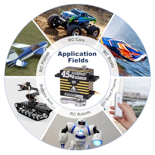 HobbyPark 45kg RC Servo High Torque Waterproof RC Steering Servo Metal Gear Digital Servos Stainless Steel Gears Aluminum Case for 1/7 1/8 1/10 RC Crawler Car Truck Buggy HV (Brushless Motor)