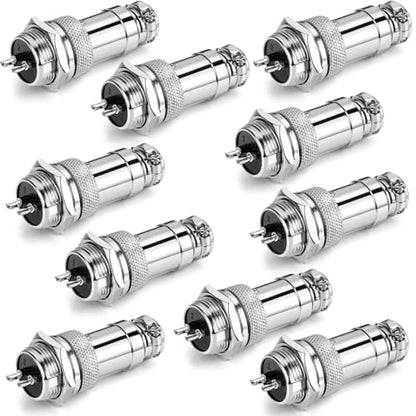Clyxgs 2-Core Aviation Plug Connector Male Female 16mm Panel Mount Metal Wire Adapter 10PCS - style: GX16-2-10