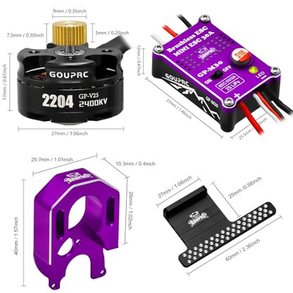 GOUPRC 2204 2400KV Brushless Outrunner Motor with Transmission & 30A Brushless Mini Esc with Pedals for SCX24 Remote Control Crawler Axial 1/24 Remote Control Black Purple - color: Purple & Pedals
