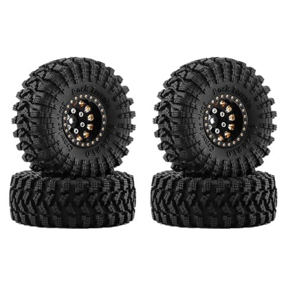1.0" Beadlock Brass Wheels and 63mm Tires for SCX24 TRX4M | 7mm Hex, Soft Rubber Tires with Foam Lining, 1/18 1/24 RC Crawler Upgrade Parts - color: Brass Black