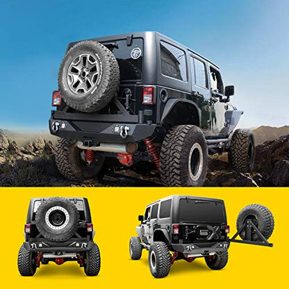 Nilight Rear Bumper & Spare Tire Rack & Hitch Receiver w/2 LED Lights Compatible for 2007-2018 Jeep Wrangler JK for 2007-2018 Jeep Wrangler JK & Unlimited - color: Rear Bumper & Spare Tire Rack