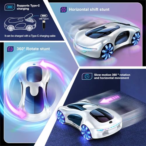 2.4G Gesture Sensing RC Stunt Car, LED Drift Racing Car with Spray Boost, USB Charging Station & Music Effects – 360° Flip Toy Gift (Handle+Watch RC Version) - color: Gradient Green