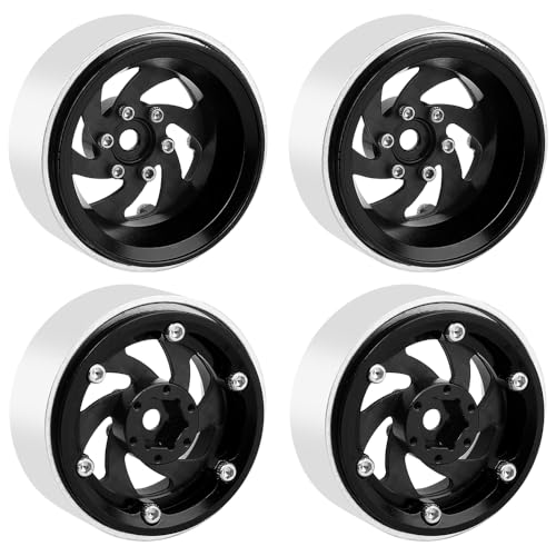 ModuWheel 1.3" Negative Offset Aluminum + Carbon Fiber Base Beadlock Wheels for 1/24 1/18 SCX24 TRX4m Ascent-18 RC Crawler (black) - color: black