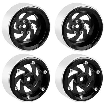 ModuWheel 1.3" Negative Offset Aluminum + Carbon Fiber Base Beadlock Wheels for 1/24 1/18 SCX24 TRX4m Ascent-18 RC Crawler (black) - color: black