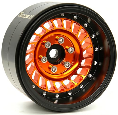 Super Heavy Rc 1.9 Beadlock Wheels Offsets -10mm Rims for 1/10 RC Crawler (Orange Black) XX - color: Orange Black