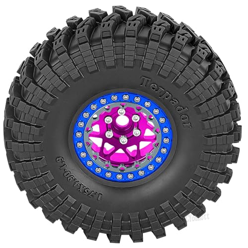 RC 1.9" Beadlock Wheel Tires Set 1.9 Beadlock Wheels and Tires for 1/10 SCX10 90046 AXI03007 TRX4 TRX6 VS4-10 Gen7 Gen8 MST CFX D90 RC Crawler Car,Aluminium 1.9 Rims w/Wheels Ring,Pink - color: Pink- (Wheel Tires)