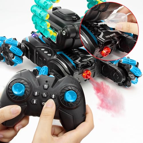 RC Stunt Remote Control Car,Fits for Nerf,Cars for Kids,RC Crawlers,Stunt Remote Control Car Tank for Boys, RC Cars for Kids,360°Battle Tanks,for Boys Ages 8-12 Gift(Blue-2.0)