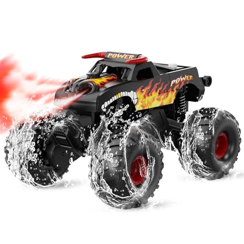 Alotwan Remote Control Monster Truck Waterproof - 1:16 Scale RC Truck, Rc Cars for Boys Age 8-12 Christmas Birthday Gifts, 4WD All Terrain Off-Road Pickup Toys for 8 9 10 11 12 Year Old, Black