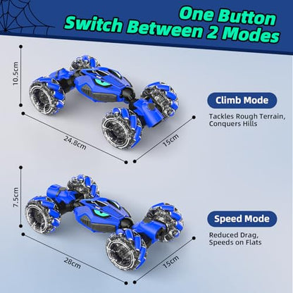 VisionX RC Stunt Cars, Unique 2.4GHz 4WD 360° Rotating Gesture Sensing | Boys and Girls Ages 6-12, Double‑Sided Driving RC Drift Car, Birthday and Christmas Cool Car Toys Gifts for Kids, 2 Batteries - color: Vibrant Blue