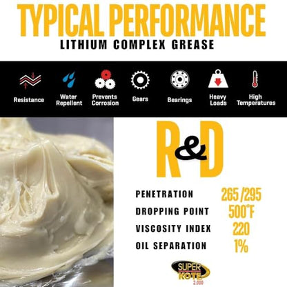 Lithium Complex Grease | Lubricant | Superkote 2000 Multipurpose | NLGI 2 | EP | High Temp | Automotive | Construction | Industry | Gear | Wheel Bearing | Axle | Bike | White | 114 gr Squeeze Tube
