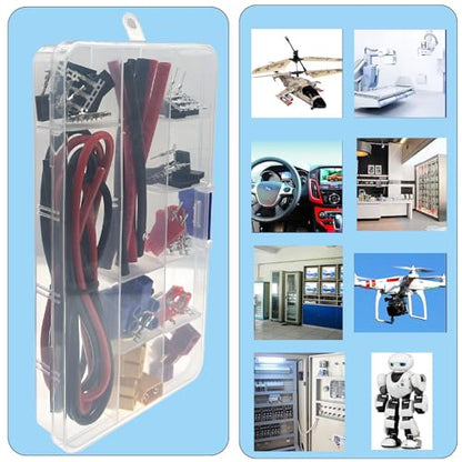 104pcs T-Plug EC3 XT60 Male Female Connector Adapters & Servo Plug Male Female Connector Crimp Pin Cable Kit +14AWG Silicone Wire for RC Battery Charger ESC Motor Accessories