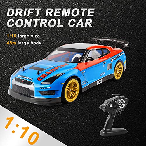 RC Buggy 70km/H High-Speed Drift Racing 2.4G 4WD Electric RC Vehicle RC Flat Running Drift Rally Racing Rubber Tire RC Truck Gift Replacement Tires,2 Batteries - color: Blue