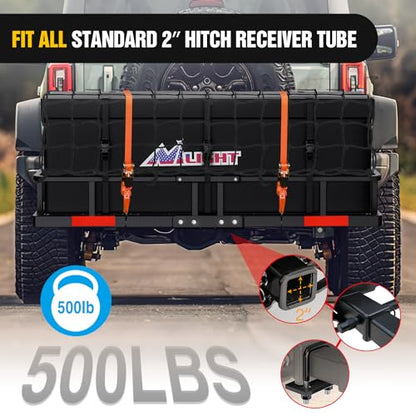 Nilight 60" x 24"x 7.87" Folding Carrier Fits 2-Inch Receiver 500 Lbs Capacity Bag Net Ratchet Straps Lock Stabilizer for SUV Pickup RV Van - style: 24" Basket w/Bag,Net,Straps,Stabilizer,Lock