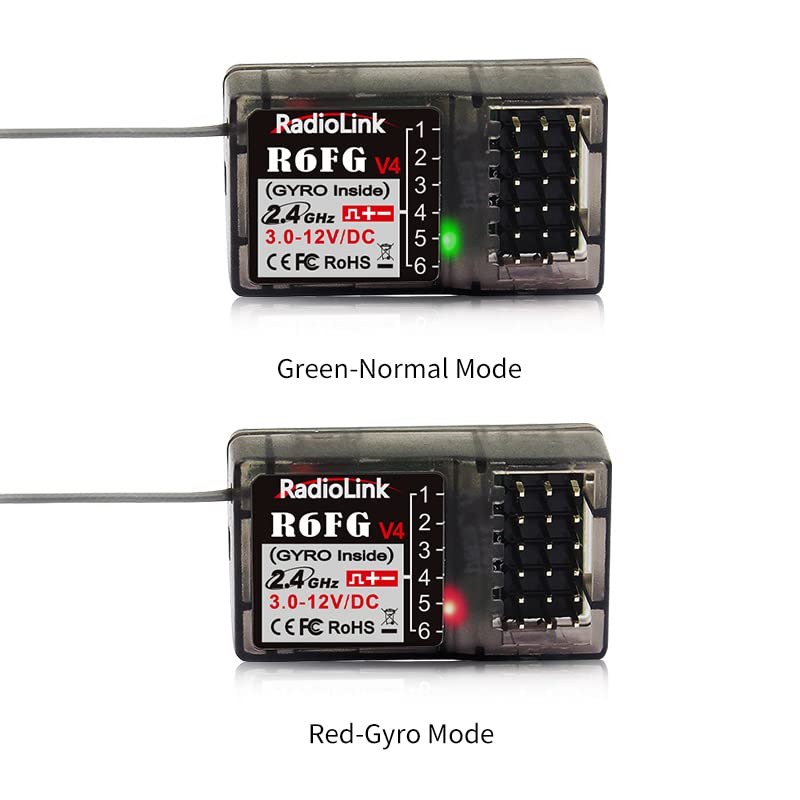 Radiolink R6FG 6 Channels 2.4GHz RC Receiver with Gyro, Ground Long Range Control RX for Vehicle Drifting/Crawler/Truck/Boat Works with Surface Radio Controller RC4GS/RC6GS/T8FB