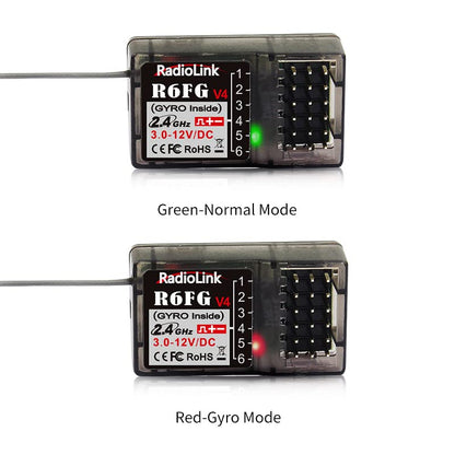Radiolink R6FG 6 Channels 2.4GHz RC Receiver with Gyro, Ground Long Range Control RX for Vehicle Drifting/Crawler/Truck/Boat Works with Surface Radio Controller RC4GS/RC6GS/T8FB