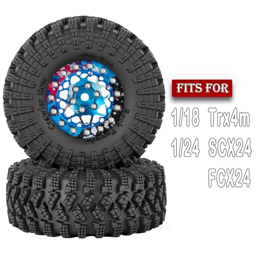 RC 1.3" Beadlock Wheel Tires Set/RC Wheels and Rim for 1/18 1/24 Trx4m SCX24 FCX24 RC Crawler Car,Aluminum 1.3 Wheel Rim Soft Rubber Tires w/Wheels Ring,Colorful - color: Colorful- (Wheel Tires)