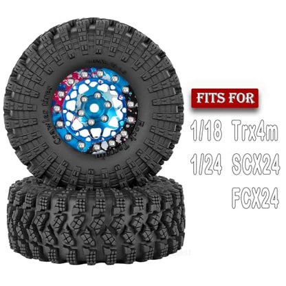 RC 1.3" Beadlock Wheel Tires Set/RC Wheels and Rim for 1/18 1/24 Trx4m SCX24 FCX24 RC Crawler Car,Aluminum 1.3 Wheel Rim Soft Rubber Tires w/Wheels Ring,Colorful - color: Colorful- (Wheel Tires)