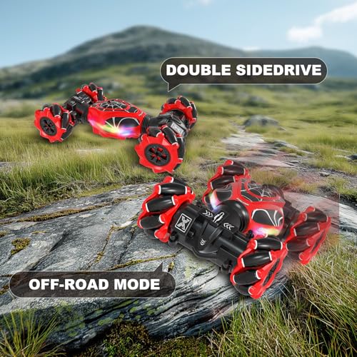 Gesture RC Car Red,1:24 High Speed 4WD Transform Stunt Car with Gesture & Remote Control, 360° Rotation Drift Vehicle with LED Lights Music, Racing Toy Cars Gift for Boys Girls Age 6-12 - style: 1:24 Red Spider