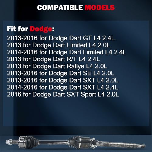 cciyu NCV12103 CV Axle Shaft Assembly Fit For Dodge Dart 2.0L,For Dodge | for Dart 2.4L 2013-2016 Front Right Passenger Side - size: 17-9589
