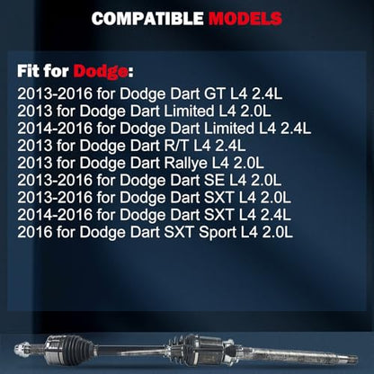 cciyu NCV12103 CV Axle Shaft Assembly Fit For Dodge Dart 2.0L,For Dodge | for Dart 2.4L 2013-2016 Front Right Passenger Side - size: 17-9589