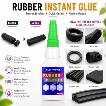 2 Pcs Clear Rubber Glue, Fast Drying Super Glue for RC Tire, Shoes, Belt, Soles, Hose, Mat Repair and More, Waterproof, Heat-Resistant Strong Adhesive - size: 2 Pack
