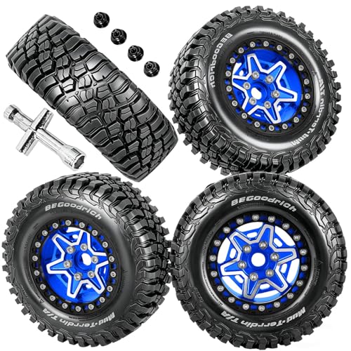RC 1.9" Beadlock Wheels and Tires Set for 1/12 M-J-X H12Y H12Y+ H12P MN-128 RC Crawler,Wheels Tire OD 90MM/3.54",Aluminium Wheel Rims (4PCS),1.9" Beadlock Wheel Tires,Navy Blue - color: Navy Blue- (Wheel Tires)
