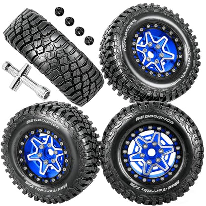 RC 1.9" Beadlock Wheels and Tires Set for 1/12 M-J-X H12Y H12Y+ H12P MN-128 RC Crawler,Wheels Tire OD 90MM/3.54",Aluminium Wheel Rims (4PCS),1.9" Beadlock Wheel Tires,Navy Blue - color: Navy Blue- (Wheel Tires)