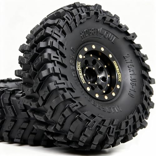 HOBBYSOUL 70 * 27mm 1.0'' beadlock Wheels and Tires Set - Brass Adjustable Offset 1.0 Wheel Black & Soft Sticky 1.0 tire for RC Crawler 1/18 TRX4M 1/24 SCX24, HS701772 - color: Black