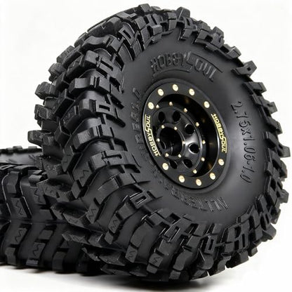 HOBBYSOUL 70 * 27mm 1.0'' beadlock Wheels and Tires Set - Brass Adjustable Offset 1.0 Wheel Black & Soft Sticky 1.0 tire for RC Crawler 1/18 TRX4M 1/24 SCX24, HS701772 - color: Black