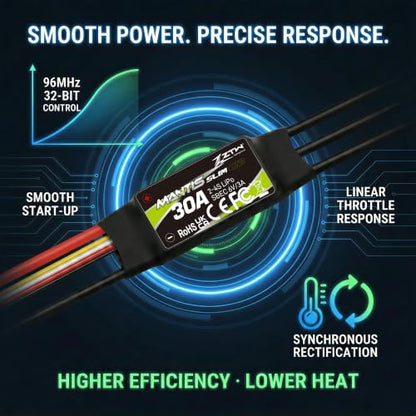 ZTW Mantis Slim G2 30A ESC 2-4S RC Airplane Speed Controller with 6V/3A Switching BEC XT60 Plug Programmable ESC for Sport Fixed-Wing and Gliders