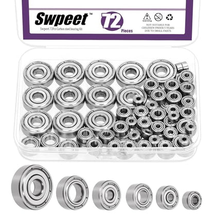 Swpeet 72Pcs 6 Sizes 693ZZ, 623ZZ, 624ZZ, 685ZZ, 687ZZ,627ZZ Ball Bearings Assortment Kit, High Carbon Steel Deep Groove Bearings, Double Shielded ﻿ - size: Assortment Kit-72PCS, style: High Carbon Steel