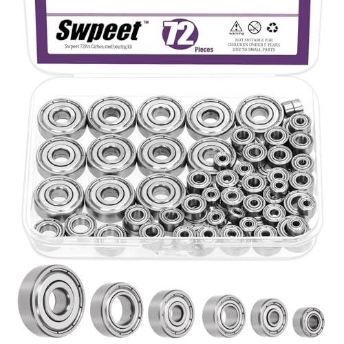 Swpeet 72Pcs 6 Sizes 693ZZ, 623ZZ, 624ZZ, 685ZZ, 687ZZ,627ZZ Ball Bearings Assortment Kit, High Carbon Steel Deep Groove Bearings, Double Shielded ﻿ - size: Assortment Kit-72PCS, style: High Carbon Steel