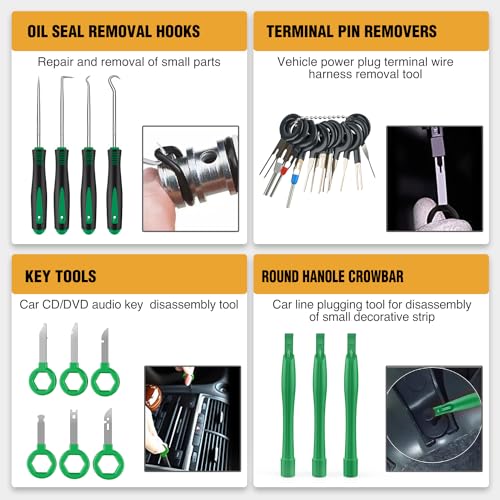 GOOACC 330Pcs Trim Removal Tool, Auto Push Pin Bumper Retainer Clip Set Fastener Terminal Remover Tool Adhesive Cable Clips Kit Car Panel Radio Removal Auto Clip Pliers, Green - color: Green