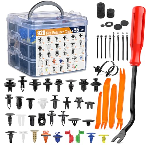 GOOACC 975Pcs Car Push Retainer Clips & Auto Fasteners Assortment 33 Most Popular Sizes Bumper Fender Rivets with Cable Ties Remover for Ford GM Toyota Honda Chrysler BMW Benz Audi Nissan Mazda Subaru - color: 975Pcs Clips+ Remover