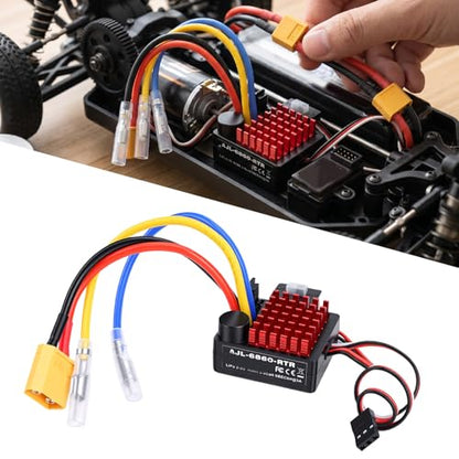 Drfeify RC Car Brushed ESC, Remote Control 60A Brushed ESC, Waterproofing Electronic Speed Controller for 1/10 Scale RC Crawler Car