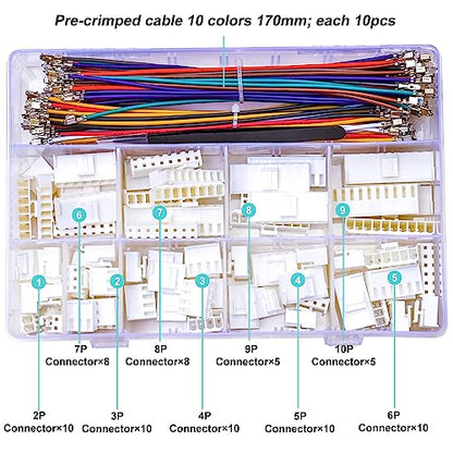 JST Connector Kit 3.96mm Pitch JST-VH 3.96 Female Connector with Premium 20AWG Pre-Crimped Cables,VH 3.96mm Connector 2/3/4/5/6/7/8/9/10 Pin Female Housing (VH-MM-Kit) - size: JST-3.96MM-VH