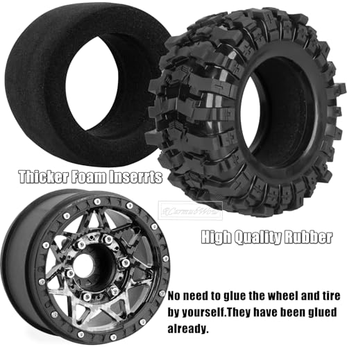 1/10 Scale RC Truck Tires,Wheels and Tires w/12MM/14MM Hex for Rustler Stampede Hoss,Arrm a Granite Vorteks Big Rock 3S,1/10 Off Road Tires Rubber Truck Tyres w/Foam Insert,Carbon Surface - color: Carbon Surface(4pcs)
